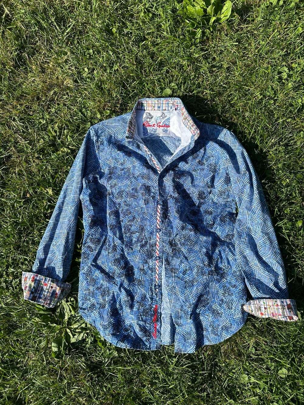Robert Graham Men Long Sleeve Button-Up Shirt w/ Blue Paisley Pattern and Multi-